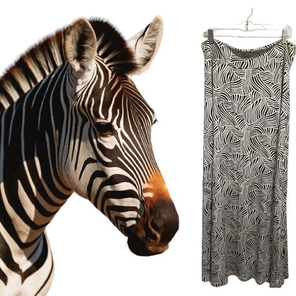 Rachel Pally Womens Black/Ivory Abstract Print Knit Stretch Maxi Skirt Sz lg - Picture 2 of 4